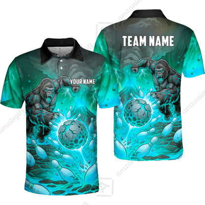 Custom Bowling Jersey Polo Shirt, Fierce Gorilla Strike Bowling, Custom Bowling Jersey Team Shirt For Players With Name & Team Name