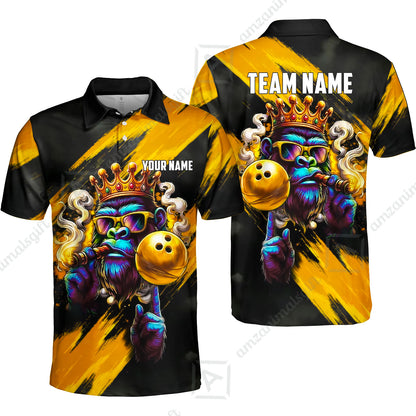 Custom Bowling Jersey Polo Shirt, Gorilla Boss King, Custom Bowling Jersey Team Shirt For Players With Name & Team Name