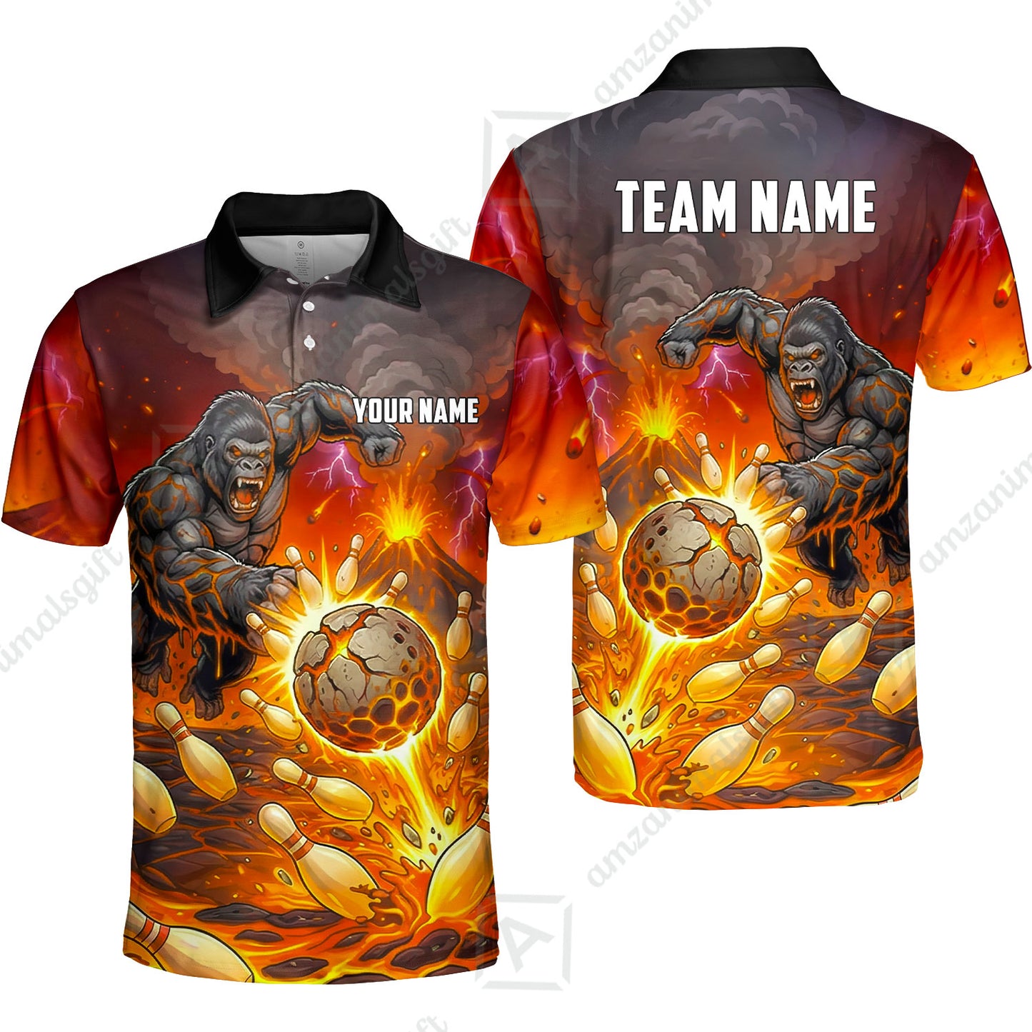 Custom Bowling Jersey Polo Shirt, Fierce Gorilla Strike Bowling, Custom Bowling Jersey Team Shirt For Players With Name & Team Name