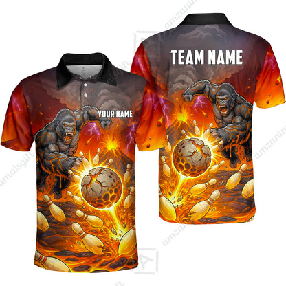 Custom Bowling Jersey Polo Shirt, Fierce Gorilla Strike Bowling, Custom Bowling Jersey Team Shirt For Players With Name & Team Name