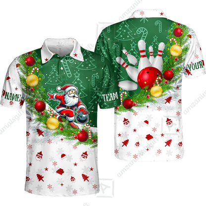Custom Christmas Santa Bowling Team Jerseys Polo Shirts, Christmas Santa Bowling uniforms - Bowling Polo Personalized Name And Team Name