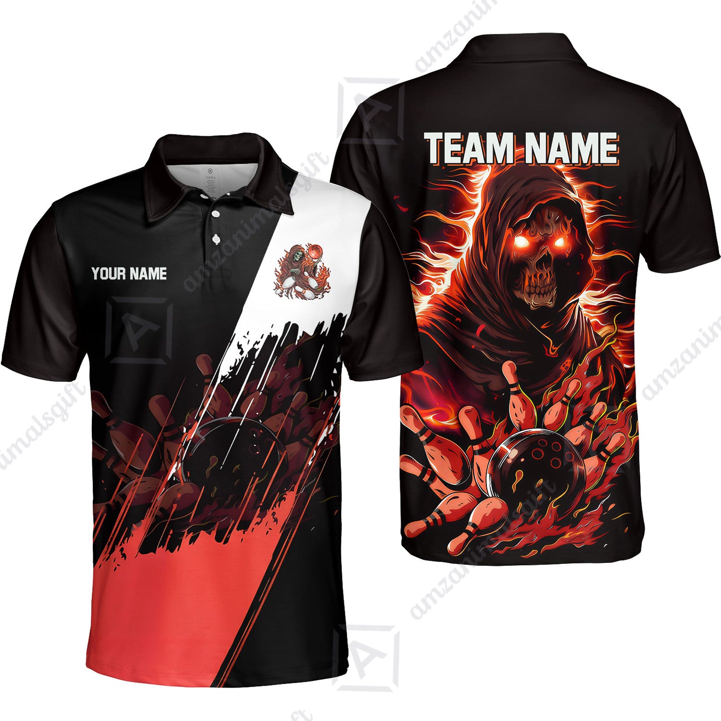 Custom Bowling Jersey Polo Shirt, Glow Reaper Bowling Custom Bowling Jersey Team Shirt For Players With Name & Team Name