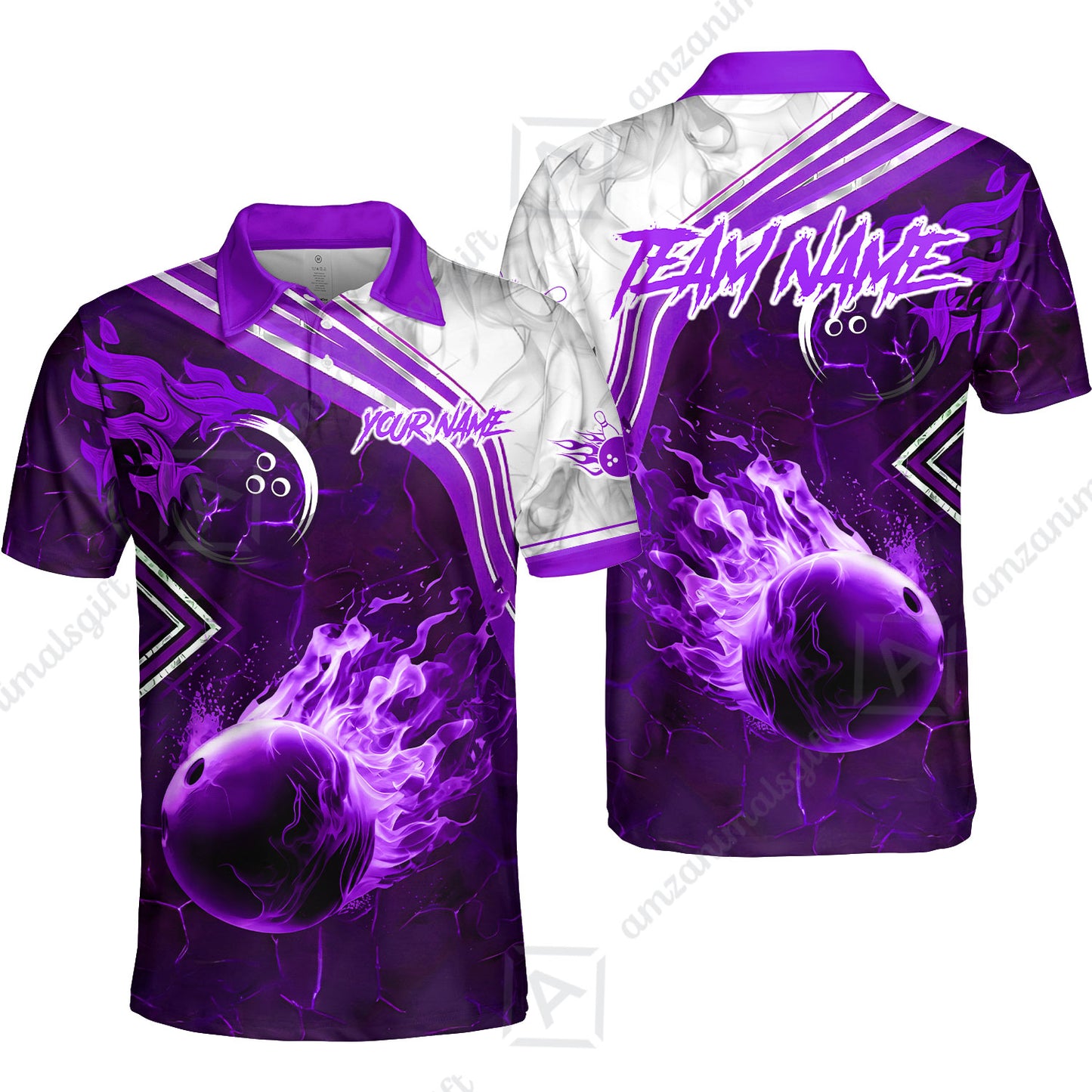 Customized Bowling Unisex Polo Shirt, Fire & Smoke Bowling Ball, Bowling Uniform - Personalized Name And Team Name