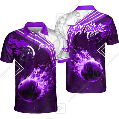 Customized Bowling Unisex Polo Shirt, Fire & Smoke Bowling Ball, Bowling Uniform - Personalized Name And Team Name