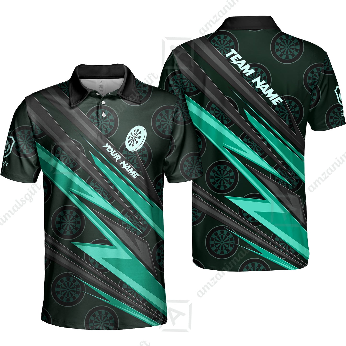 Custom Turquoise Dartboard Pattern Darts Men Polo Shirt Team,  Custom Darts Team Jerseys Uniform, Personalized Name And Team Name Shirts