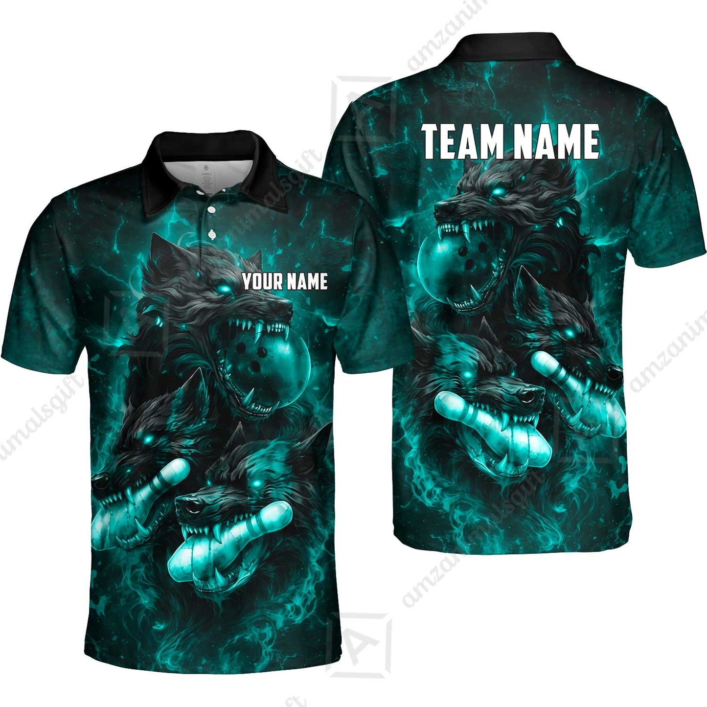 Custom Bowling Jersey Polo Shirt, Dark Fantasy Hellfire Werewolf, Custom Bowling Jersey Team Shirt For Players With Name & Team Name