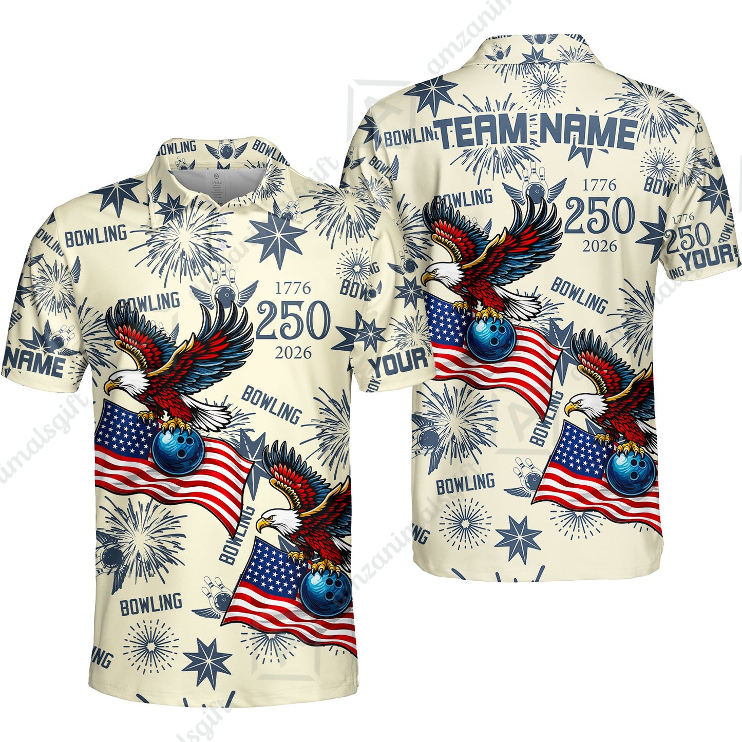 Custom Bowling Jersey Polo Shirt, USA 250 Years of Independence Bowling, Custom Bowling Jersey Team Shirt For Players With Name and Team Name