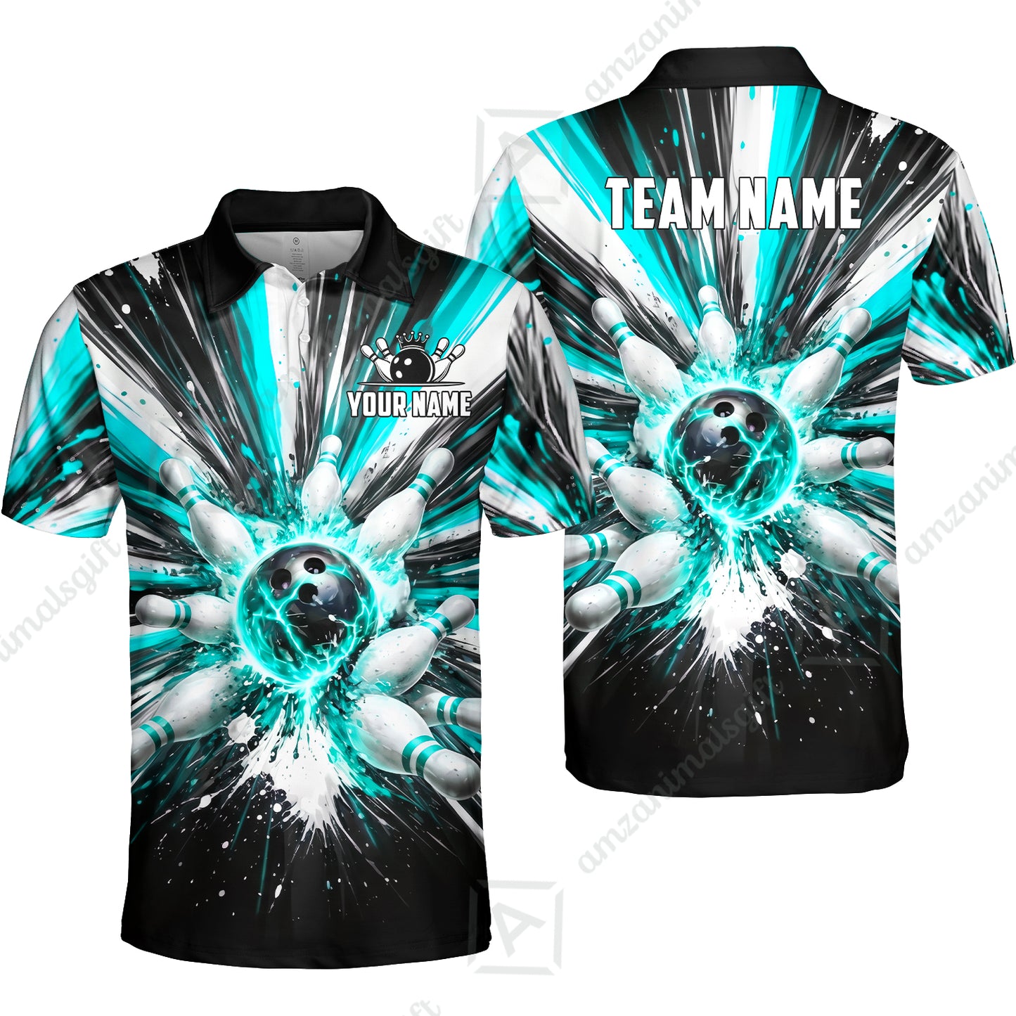 Custom Bowling Jersey Polo Shirt, Electric Burst Explosion, Custom Bowling Jersey Team Shirt For Players With Name and Team Name