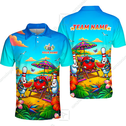 Custom Bowling Jersey Polo Shirt, Tropical Strikes, Custom Bowling Jersey Team Shirt For Players With Name and Team Name