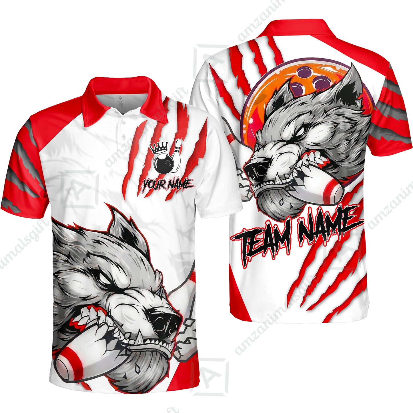 Customized Bowling Jerseys, Fierce Wolf Artwork Scratch, Uniform Bowling - Personalized Name And Team Name