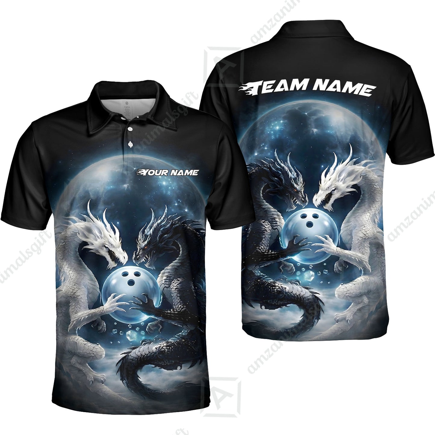Custom Double Dragon Bowling Jersey Polo Shirt, Custom Double Dragon Bowling Jersey Team Shirt For Players With Name & Team Name