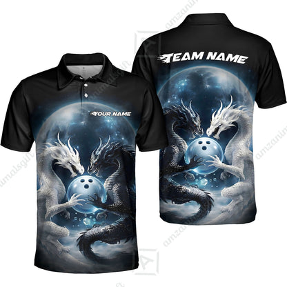 Custom Double Dragon Bowling Jersey Polo Shirt, Custom Double Dragon Bowling Jersey Team Shirt For Players With Name & Team Name