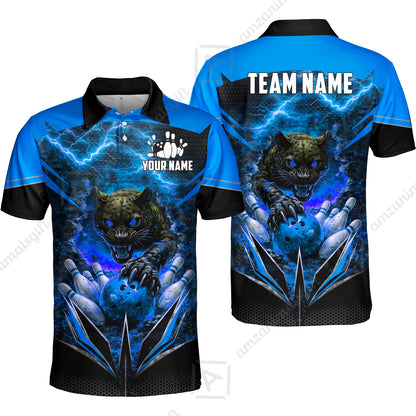 Custom Bowling Jersey Polo Shirt, Electric Panther Bowling, Personalized Name & Team Name