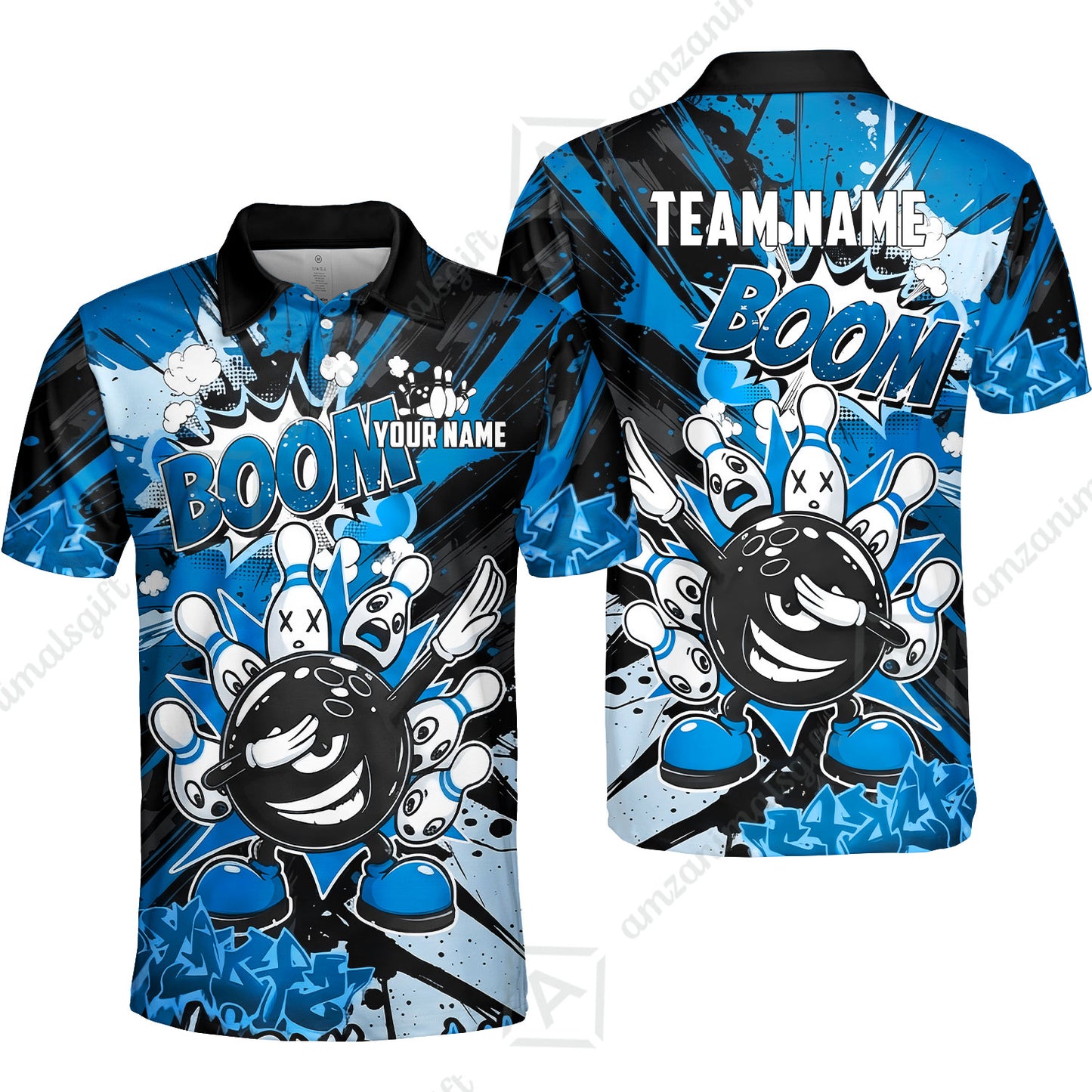 Custom Bowling Jersey Polo Shirt, Dabbing Cartoon Monster, Custom Bowling Jersey Team Shirt For Players With Name & Team Name