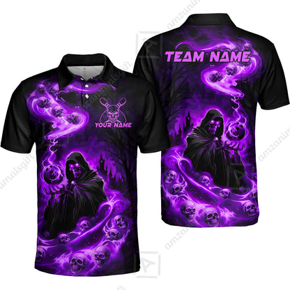 Custom Bowling Jersey Polo Shirt, Fiery Pool Shark, Custom Bowling Jersey Team Shirt For Players With Name & Team Name