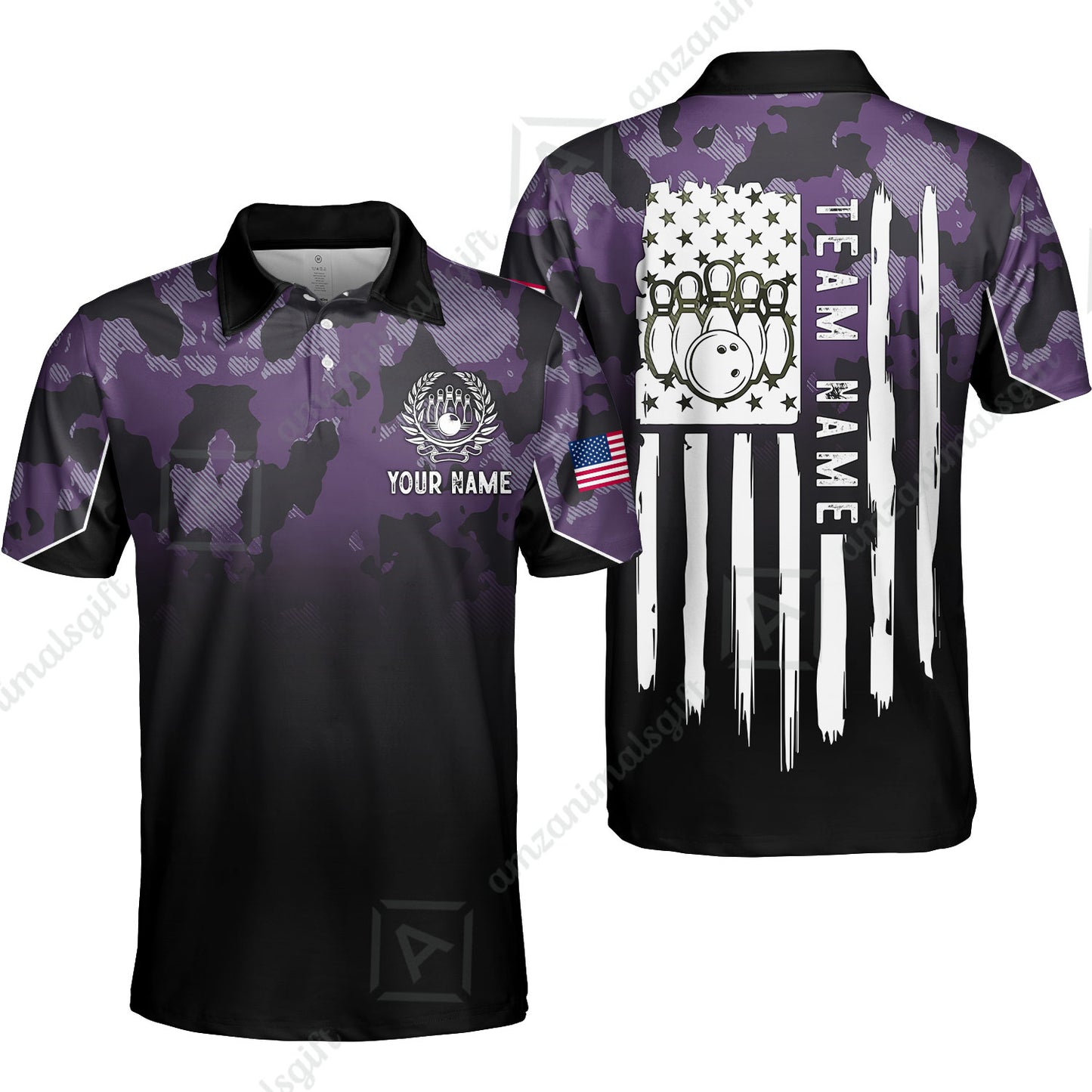 Custom Bowling Jersey Polo Shirt, Tactical Camo Patriotic Flag, Custom Bowling Jersey Team Shirt For Players With Name and Team Name
