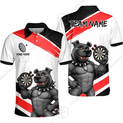 Custom Darts Jersey Polo Shirt, Pitbull Hold Dart Board, Custom Dart Jersey Team Shirt For Players With Name & Team Name