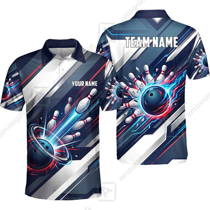 Custom Bowling Jersey Polo Shirt, Futuristic Cyber Electric Strike, Custom Bowling Jersey Team Shirt For Players With Name and Team Name