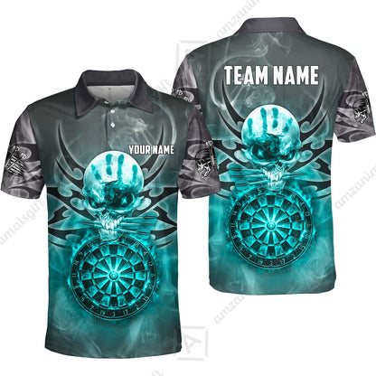 Custom Darts Jersey Polo Shirt, Glowing Fire Skull Tribal, Custom Dart Jersey Team Shirt For Players With Name & Team Name