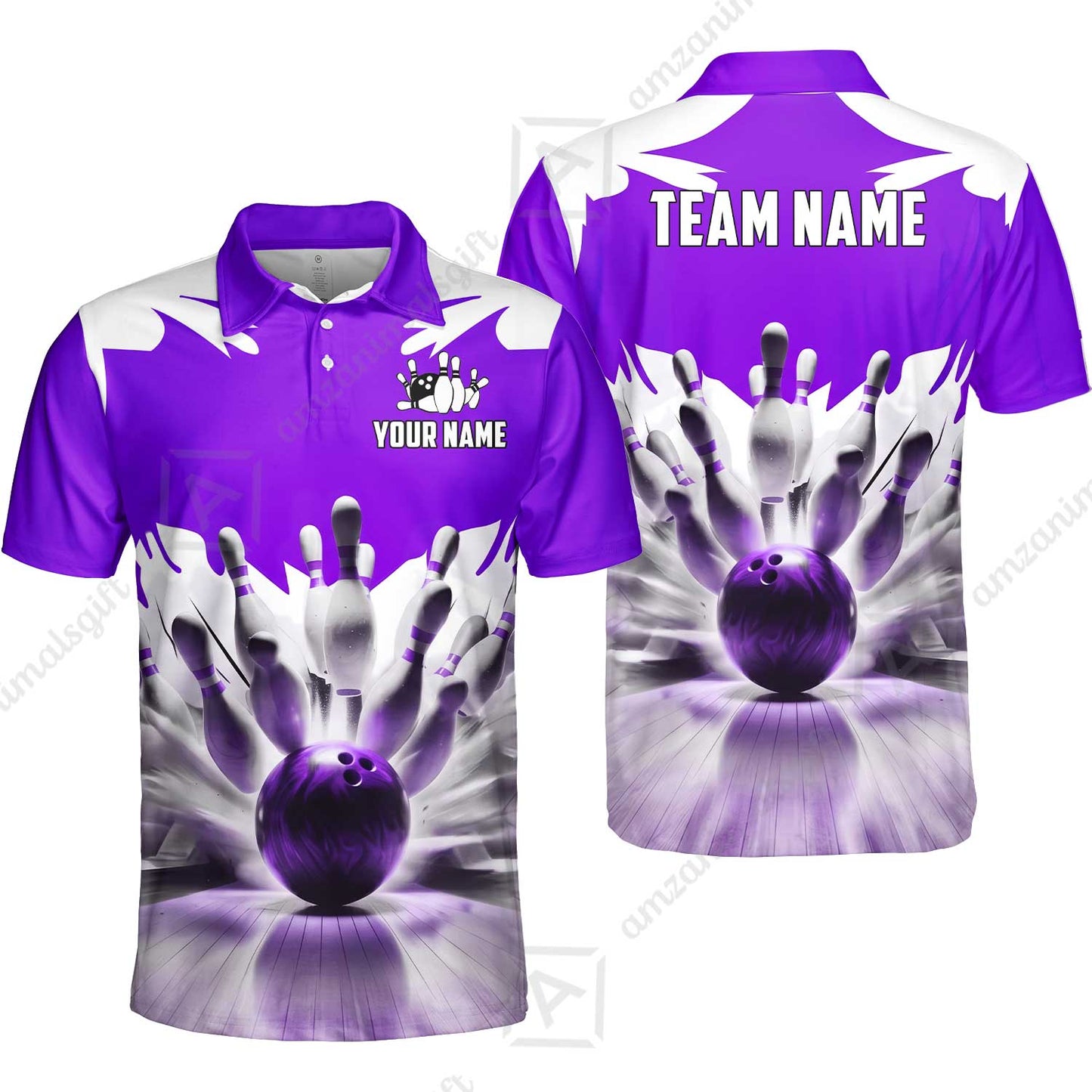 Custom Bowling Jersey Polo Shirt, Electric Marble Strike, Custom Bowling Jersey Team Shirt For Players With Name and Team Name