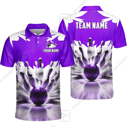 Custom Bowling Jersey Polo Shirt, Electric Marble Strike, Custom Bowling Jersey Team Shirt For Players With Name and Team Name