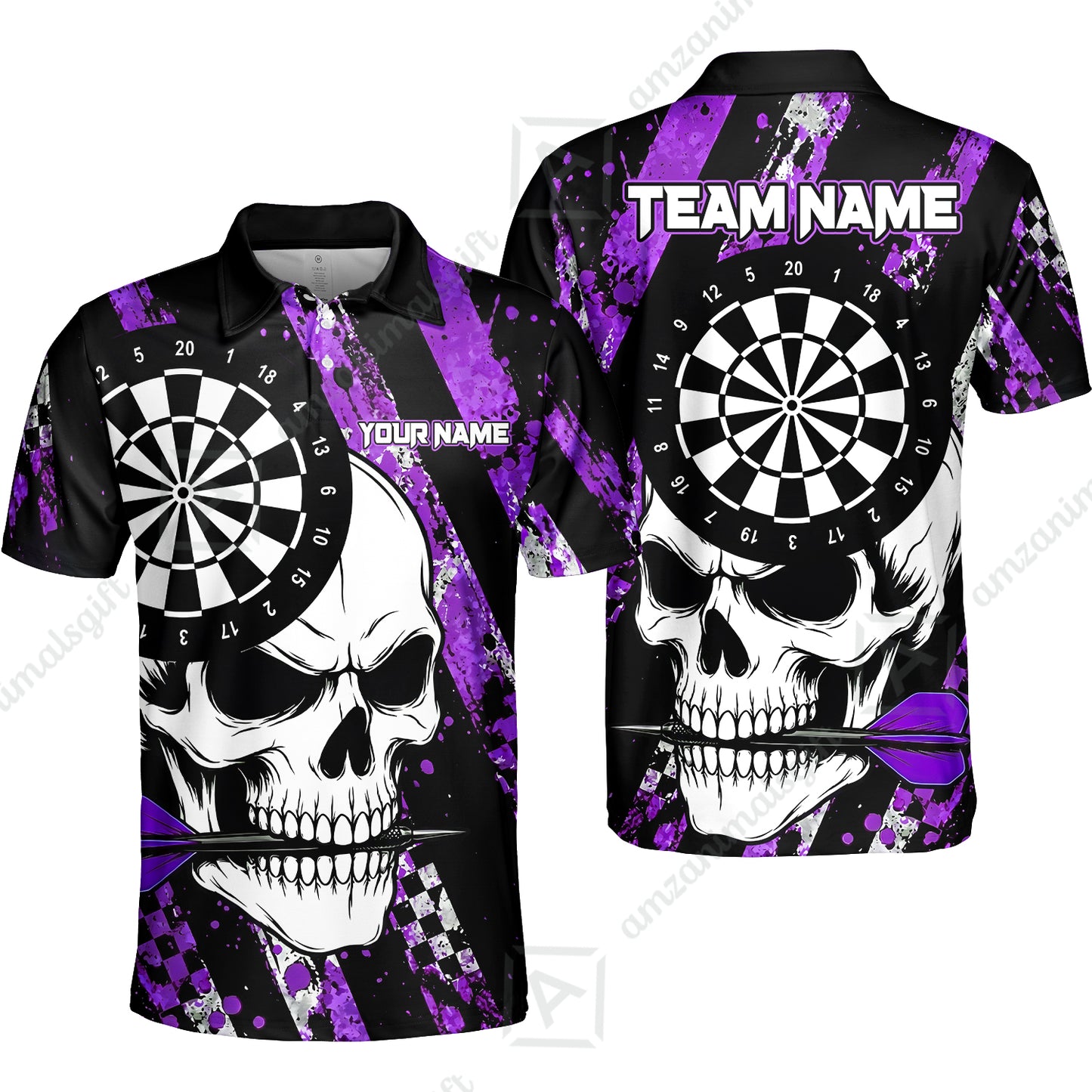 Custom Darts Jersey Polo Shirt, Skull Bites Dart, Custom Dart Jersey Team Shirt For Players With Name & Team Name