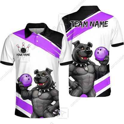 Custom Bowling Jersey Polo Shirt, Pitbull Hold Bowling Ball, Custom Bowling Jersey Team Shirt For Players With Name & Team Name
