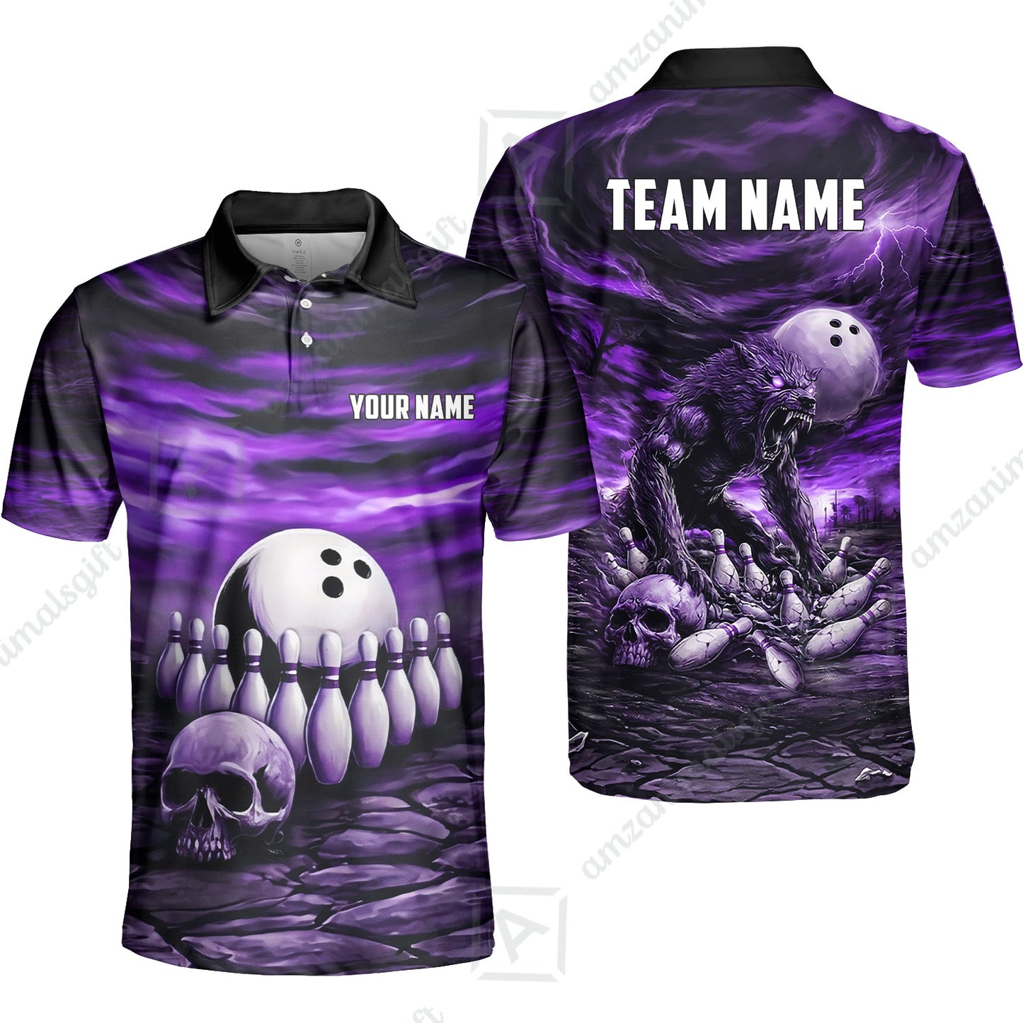 Custom Full Moon Werewolf Bowling Jersey Polo Shirt, Custom Full Moon Werewolf Bowling Jersey Team Shirt For Players With Name & Team Name