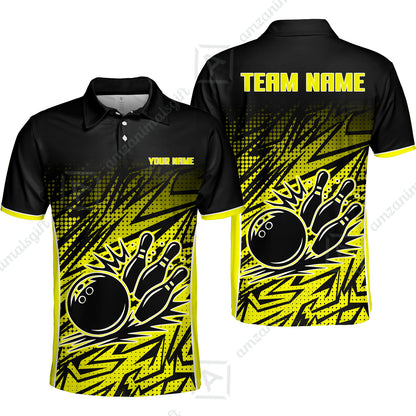 Customized Bowling Unisex Polo Shirt, Abstract Sameless Pattern Color Bowling Uniforms, Personalized Name And Team Name