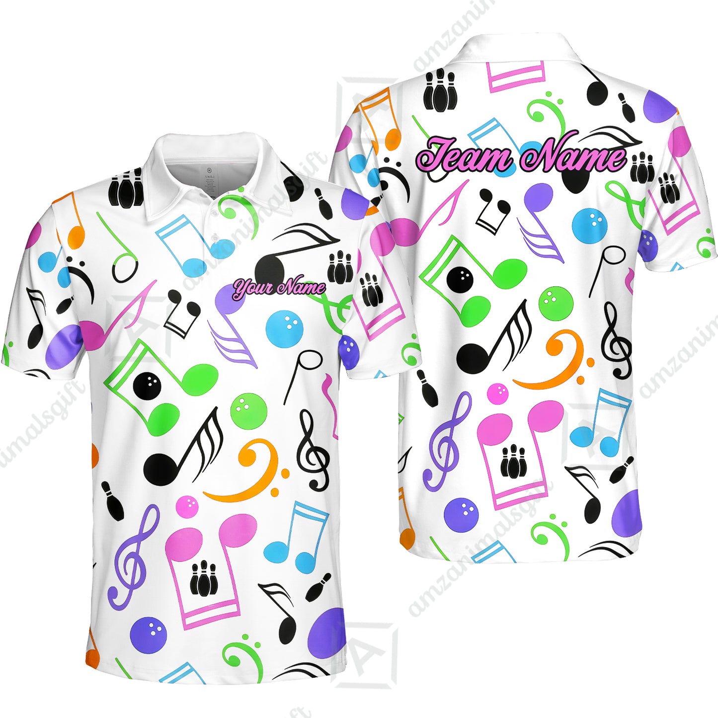 Custom Bowling Jersey Polo Shirt, Colorful Music Bowling, Custom Bowling Jersey Team Shirt For Players With Name & Team Name