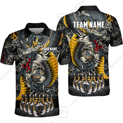 Custom Bowling Jersey Polo Shirt, Oriental Jade Dragon & Classic Clouds, Custom Bowling Jersey Team Shirt For Players With Name & Team Name