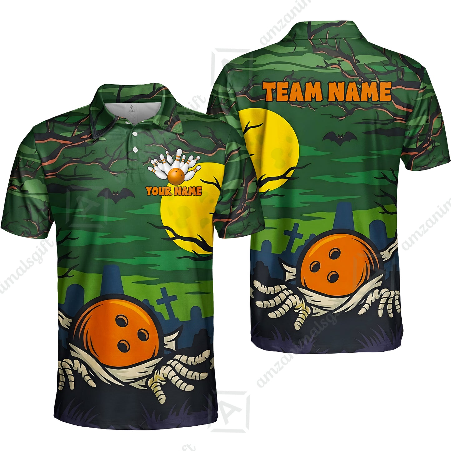 Customized Bowling Shirt, Bowling Halloween Mummy, Personalized Polo Shirt For Players With Name & Team Name