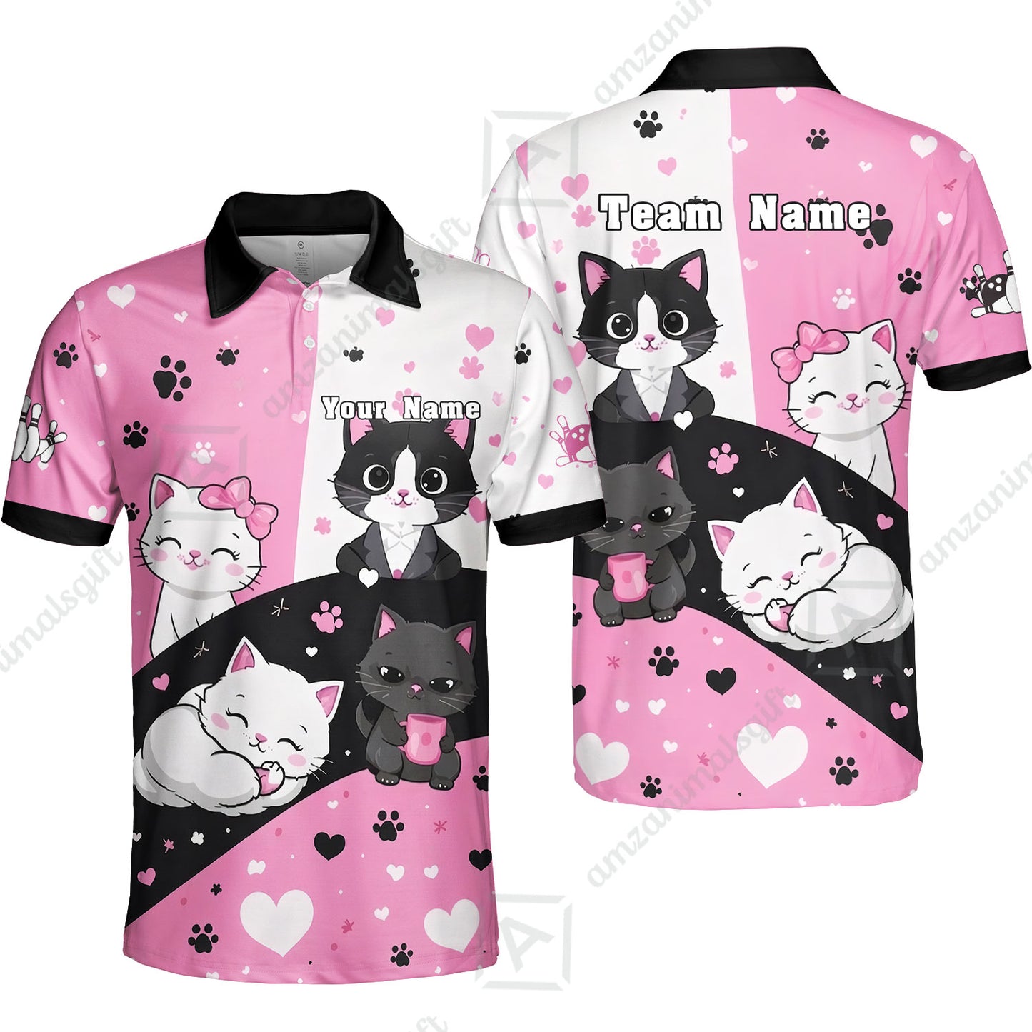 Custom Bowling Jersey Polo Shirt,  Meow Moments, Custom Bowling Jersey Team Shirt For Players With Name and Team Name