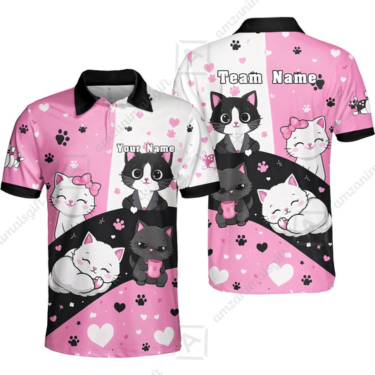 Custom Bowling Jersey Polo Shirt,  Meow Moments, Custom Bowling Jersey Team Shirt For Players With Name and Team Name