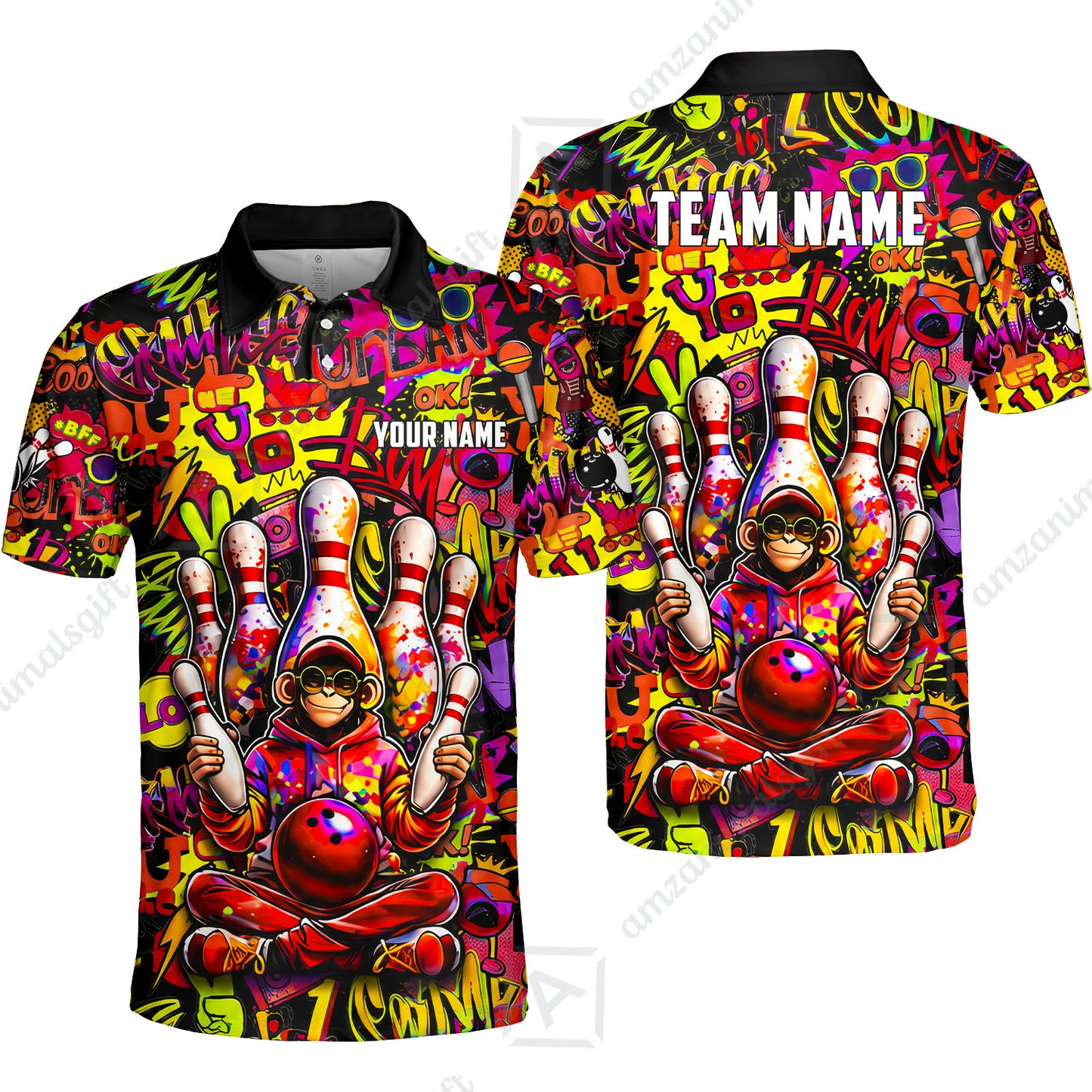 Custom Bowling Jersey Polo Shirt, Master Monkey Juggling, Custom Bowling Jersey Team Shirt For Players With Name & Team Name