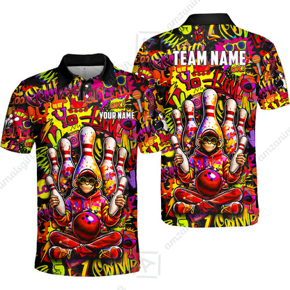 Custom Bowling Jersey Polo Shirt, Master Monkey Juggling, Custom Bowling Jersey Team Shirt For Players With Name & Team Name