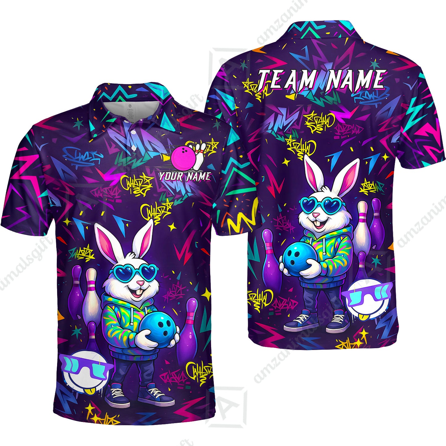 Custom Hip Hop Rabbit Bowling Jersey Polo Shirt, Custom Hip Hop Rabbit Bowling Jersey Team Shirt For Players With Name & Team Name