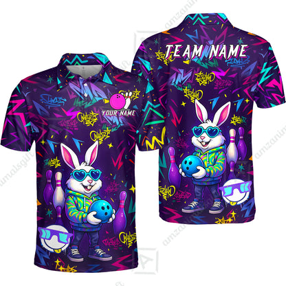 Custom Hip Hop Rabbit Bowling Jersey Polo Shirt, Custom Hip Hop Rabbit Bowling Jersey Team Shirt For Players With Name & Team Name