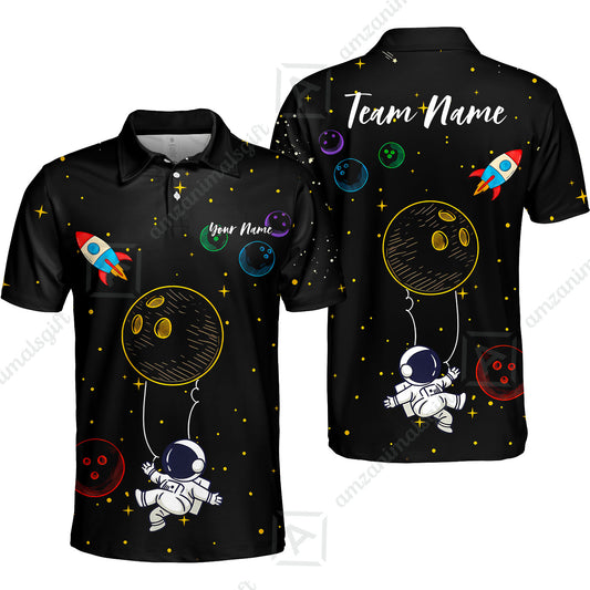 Custom Bowling Jersey Polo Shirt, Spaceman Bowling Galaxy, Custom Bowling Jersey Team Shirt For Players With Name and Team Name