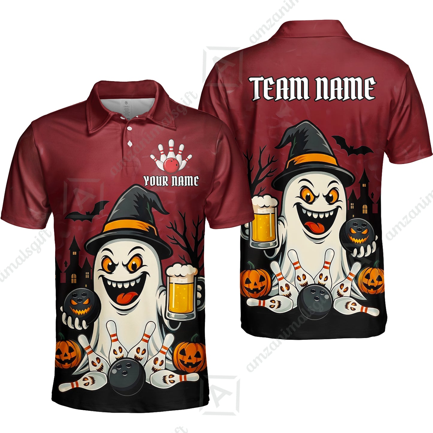 Custom Bowling Jersey Polo Shirt, Bowling Halloween Witch, Custom Bowling Jersey Team Shirt For Players With Name & Team Name