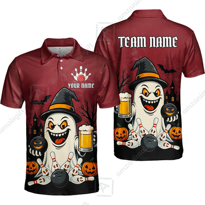 Custom Bowling Jersey Polo Shirt, Bowling Halloween Witch, Custom Bowling Jersey Team Shirt For Players With Name & Team Name
