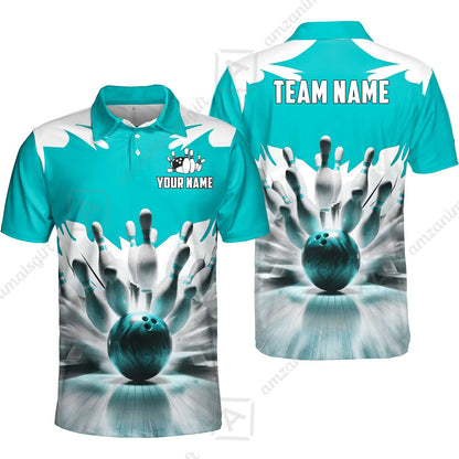 Custom Bowling Jersey Polo Shirt, Electric Marble Strike, Custom Bowling Jersey Team Shirt For Players With Name and Team Name