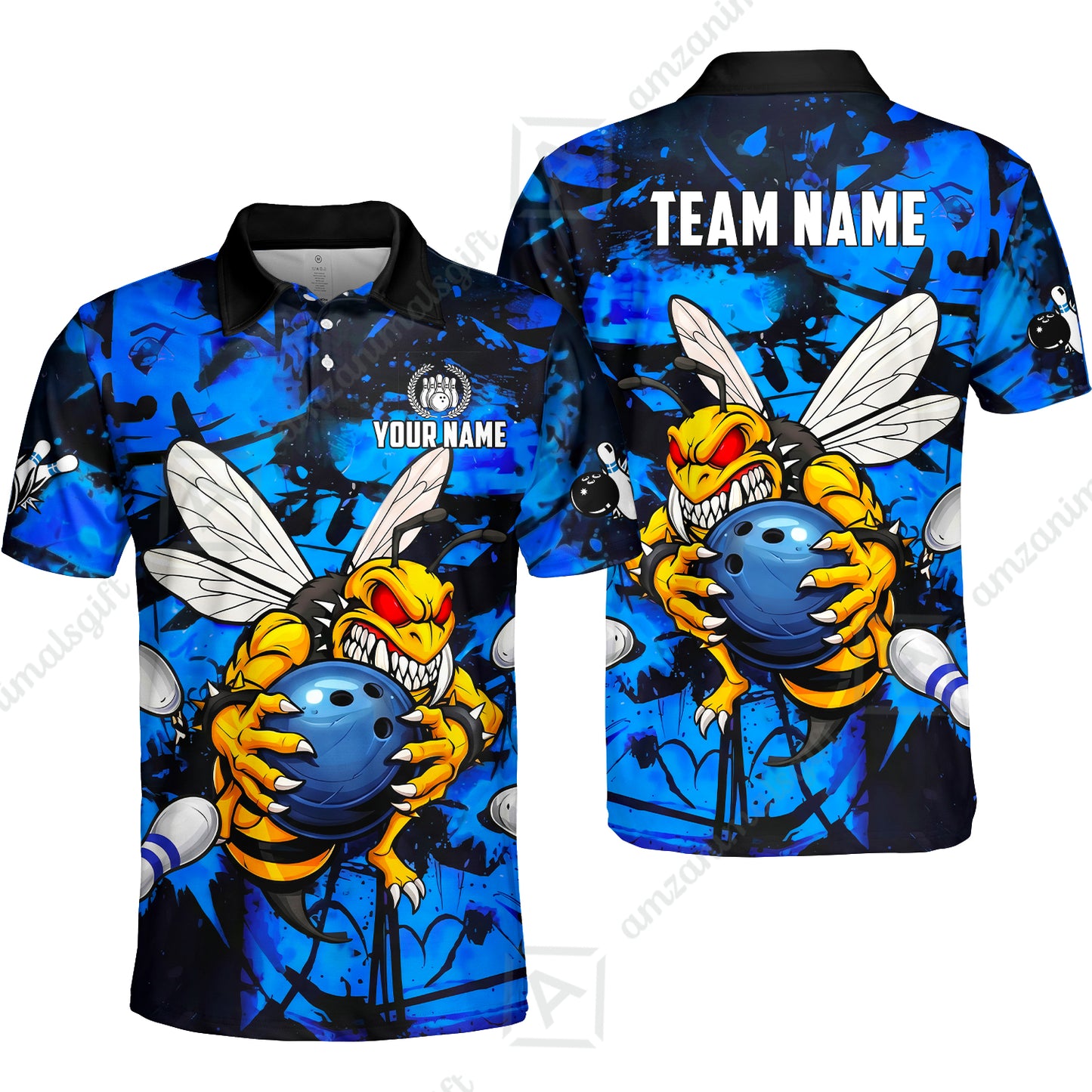 Custom Bowling Jersey Polo Shirt, The Wild Wasp Strike, Custom Bowling Jersey Team Shirt For Players With Name & Team Name