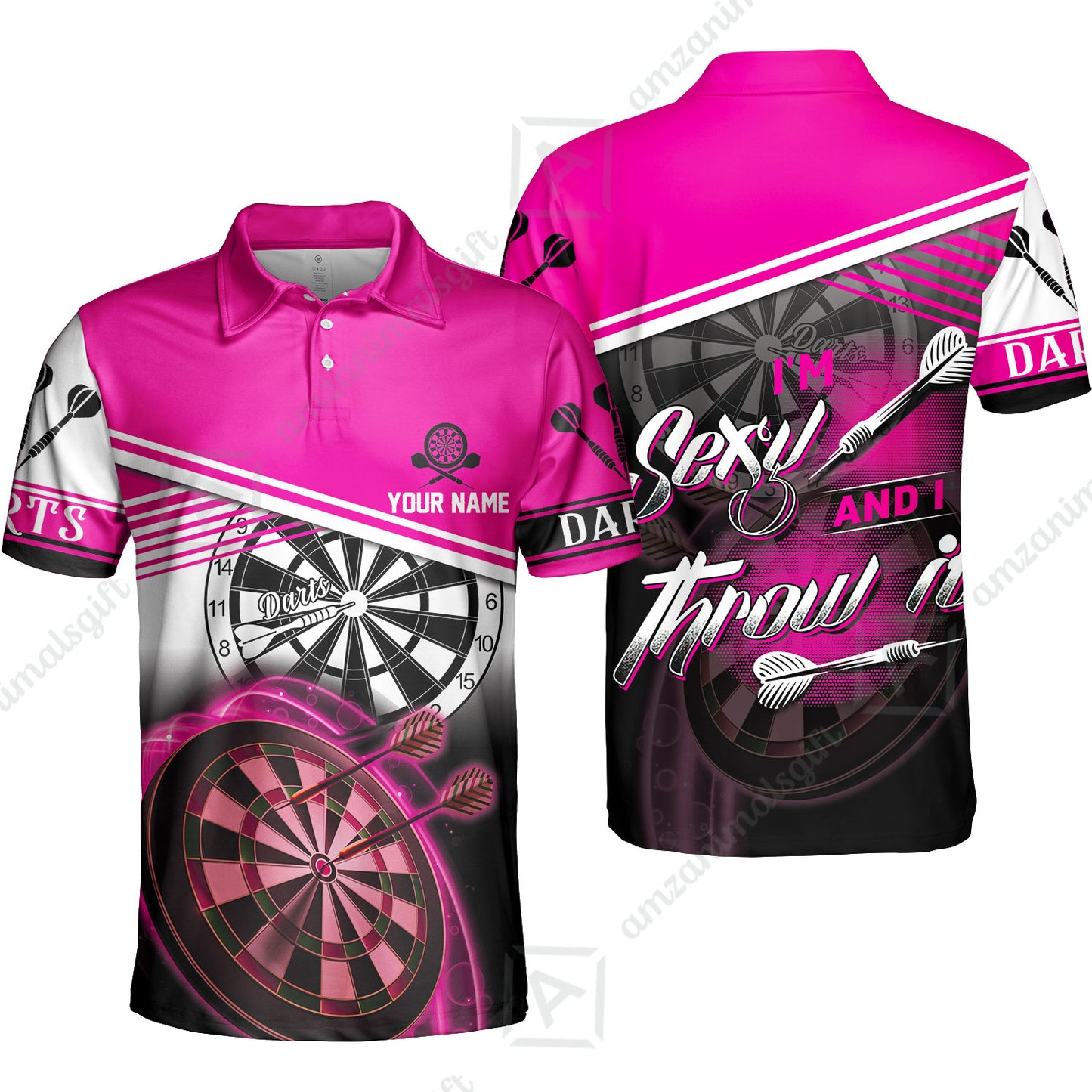 Darts Custom Name Men Polo Shirt, Dartboard Personalized Pink Men Polo Shirt Gift For Darts Lovers, Friend, Team, I'm Sexy And I Throw It