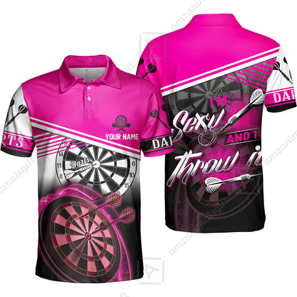 Darts Custom Name Men Polo Shirt, Dartboard Personalized Pink Men Polo Shirt Gift For Darts Lovers, Friend, Team, I'm Sexy And I Throw It