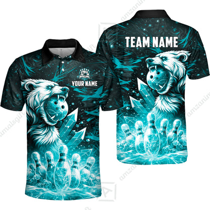 Custom Bowling Jersey Polo Shirt, Arctic Bear & Crystal Galaxy, Custom Bowling Jersey Team Shirt For Players With Name & Team Name