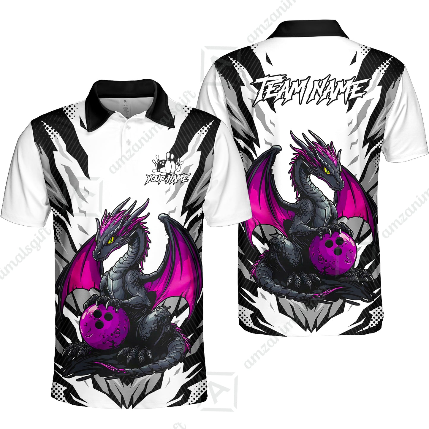 Custom Bowling Jersey Polo Shirt, Dragon Lover Custom Bowling Jersey Team Shirt For Players With Name & Team Name