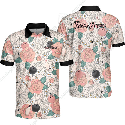 Custom Bowling Jersey Polo Shirt, Spider Flower Pattern Bowling, Personalized Name And Team Name