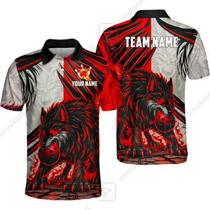 Custom Bowling Jersey Polo Shirt, Lone Wolf Strike & Emerald Frost, Custom Bowling Jersey Team Shirt For Players With Name & Team Name