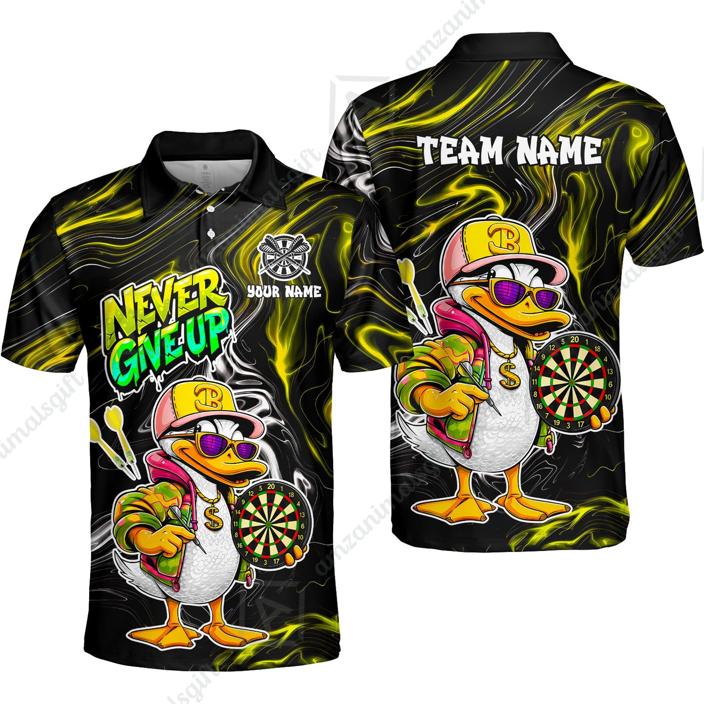 Customized Darts Team Jersey, Duck Never Give Up, Personalized Darts Name And Team Name